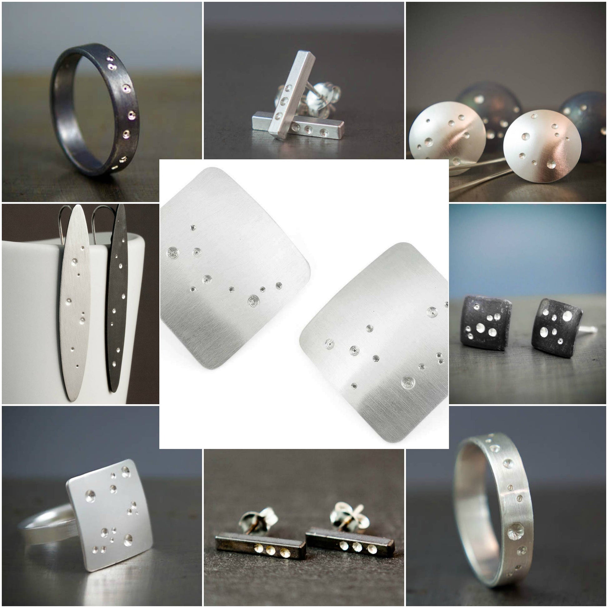Grandes boucles d'oreilles carrées - Boucles d'oreilles géométriques en argent brossé - Boucles d'oreilles à tige audacieuses