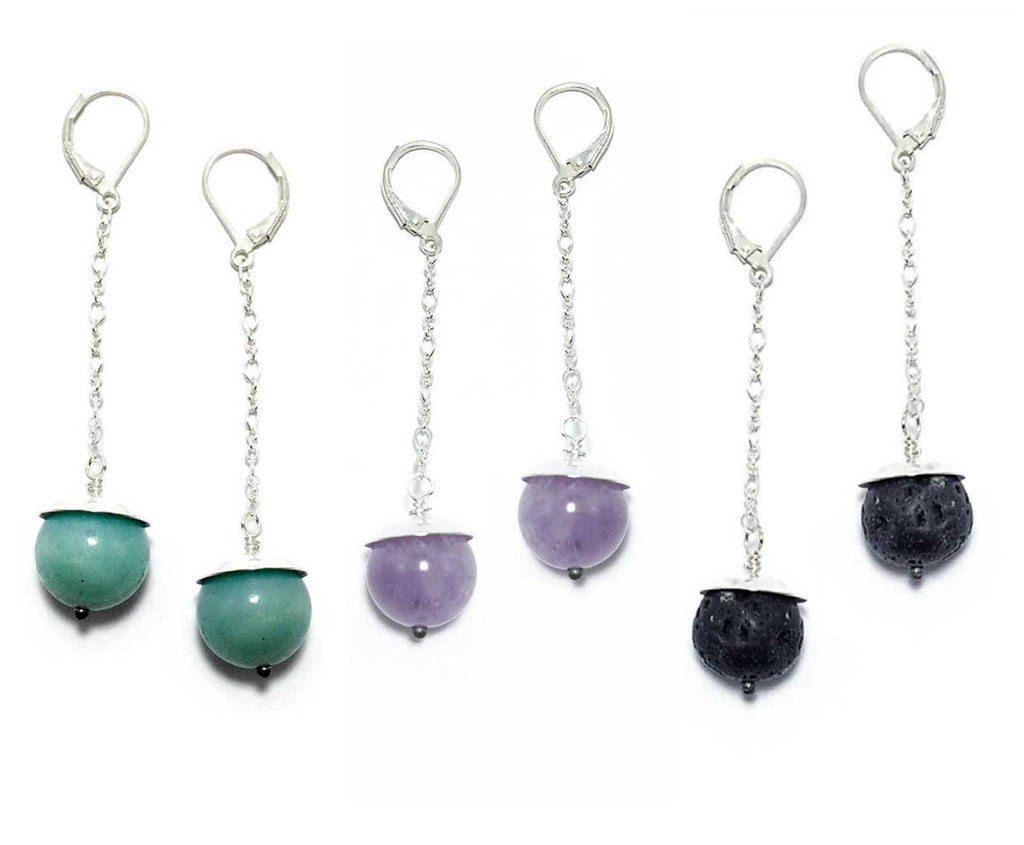 Boucles d'oreilles boule et chaîne bleu aqua - Pierre précieuse amazonite, longues boucles d'oreilles pendantes