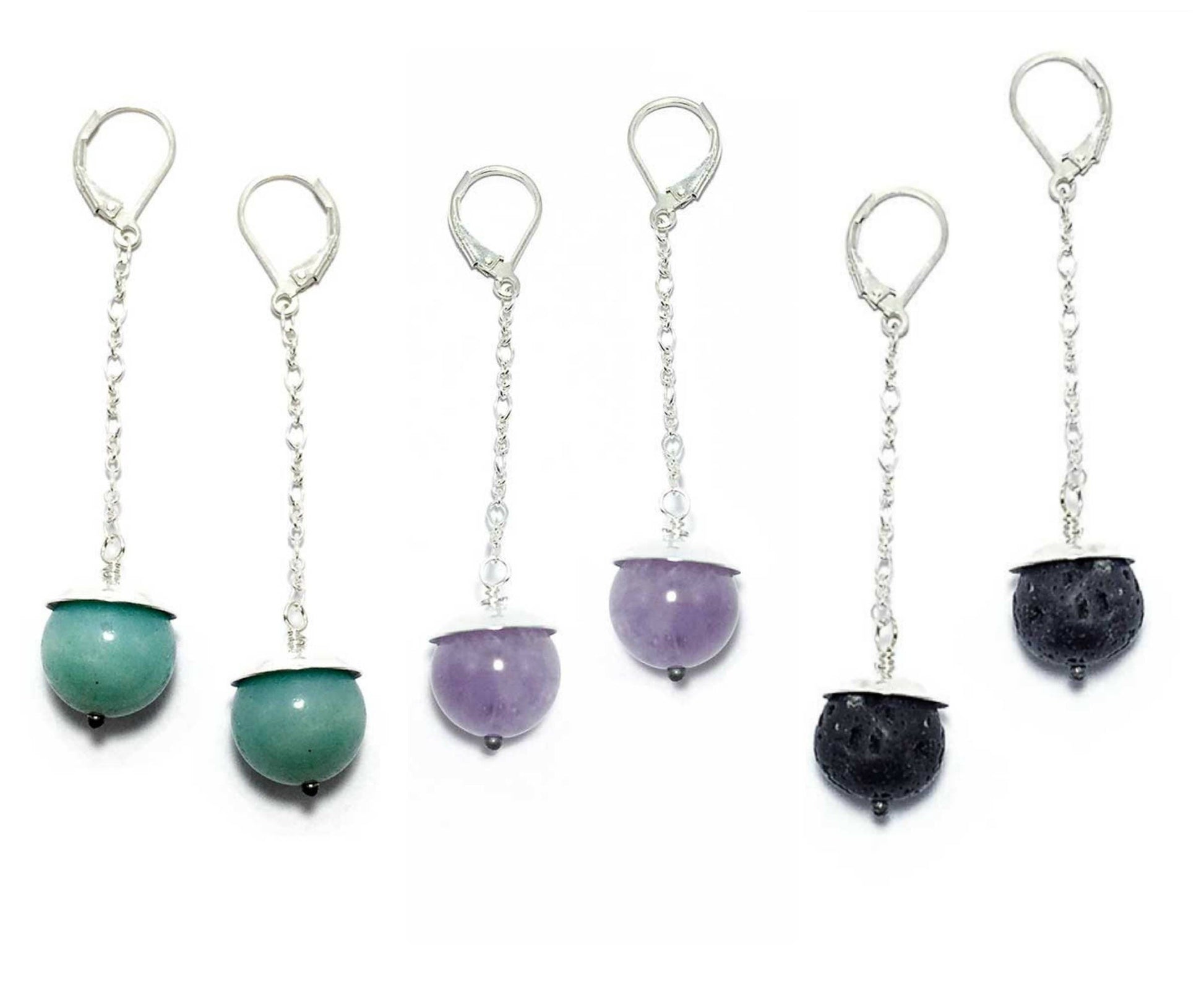Boucles d'oreilles boule et chaîne bleu aqua - Pierre précieuse amazonite, longues boucles d'oreilles pendantes