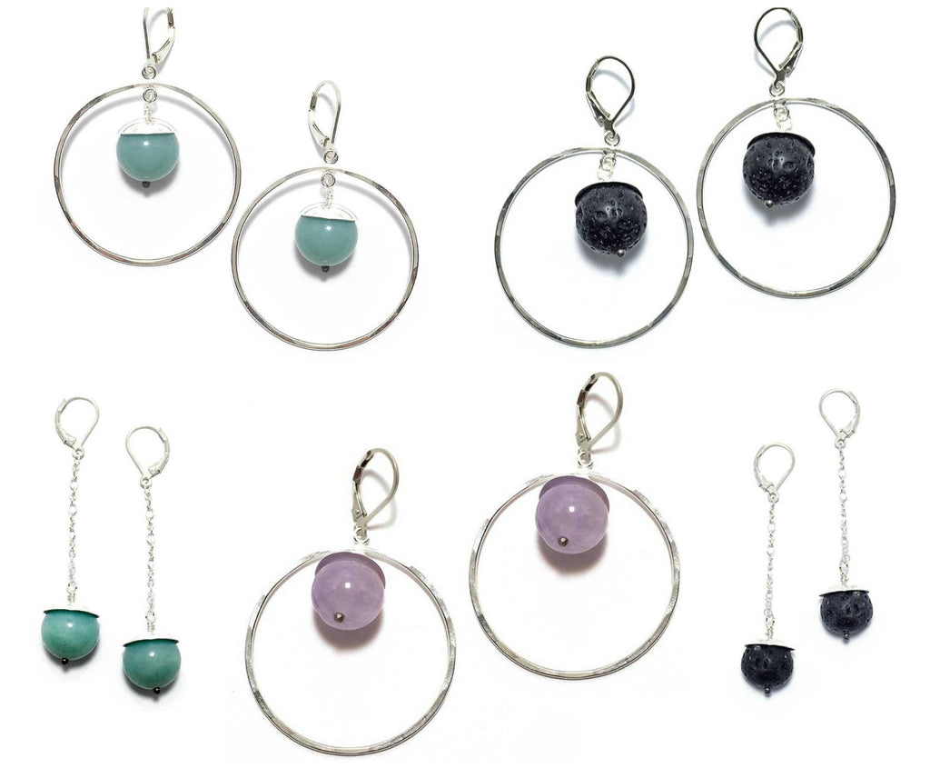 Boucles d'oreilles en améthyste, créoles en argent martelé, pierre de naissance de février, cadeau pour femme