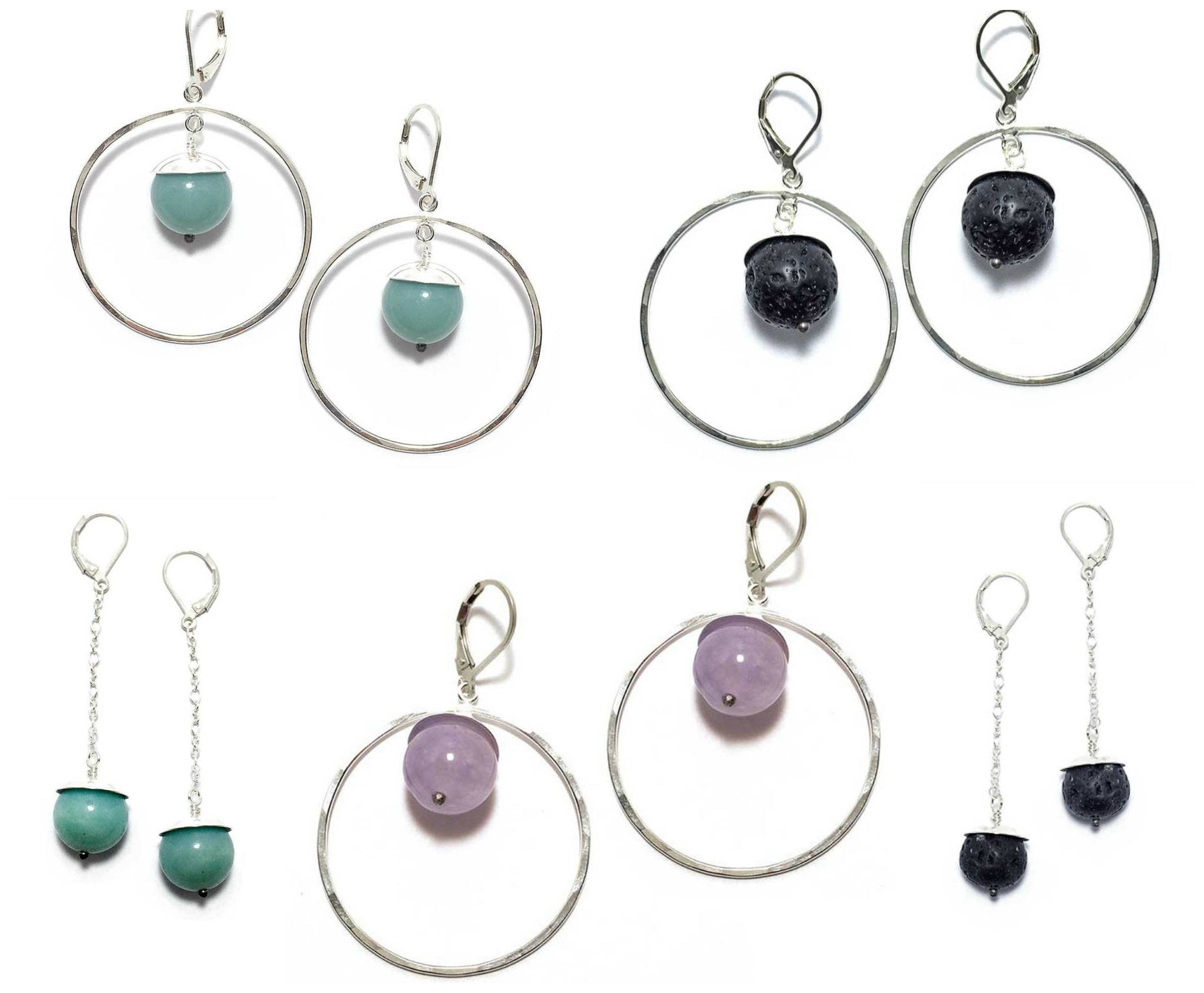 Boucles d'oreilles en améthyste, créoles en argent martelé, pierre de naissance de février, cadeau pour femme