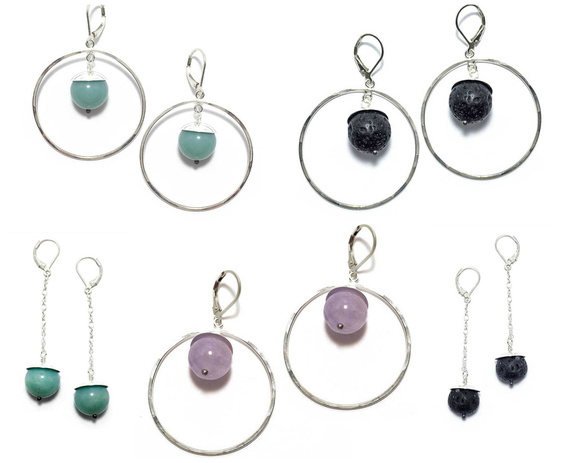 Boucles d'oreilles créoles en argent, boucles d'oreilles en argent martelé, boucles d'oreilles en marbre blanc, cadeau pour femme, boucles d'oreilles créoles bohèmes, cadeau pour amie