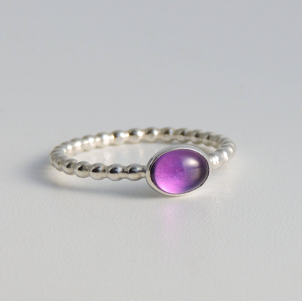 Oval Amethyst Ring Sterling Silver Gemstone Solitaire Ring