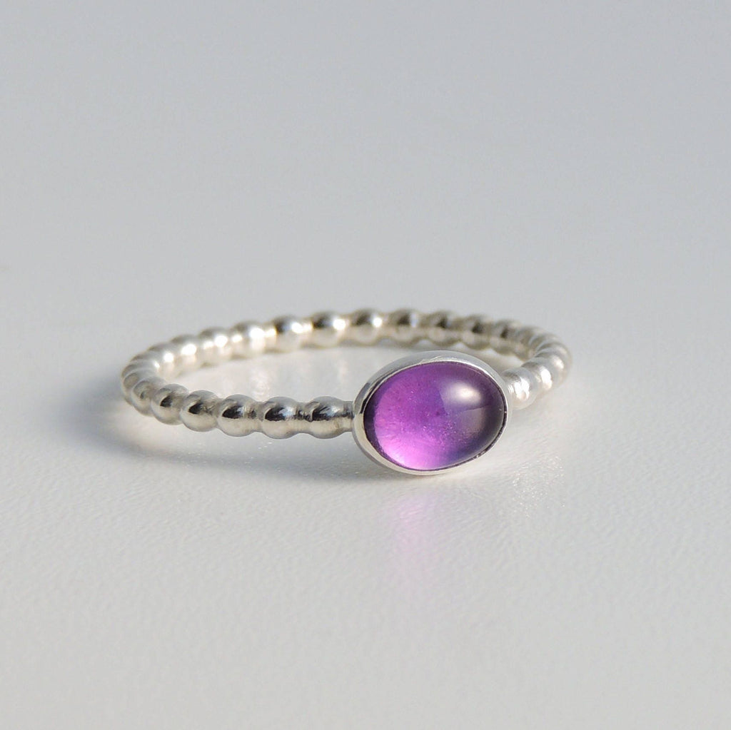 Bague solitaire en argent sterling avec améthyste ovale et pierre précieuse