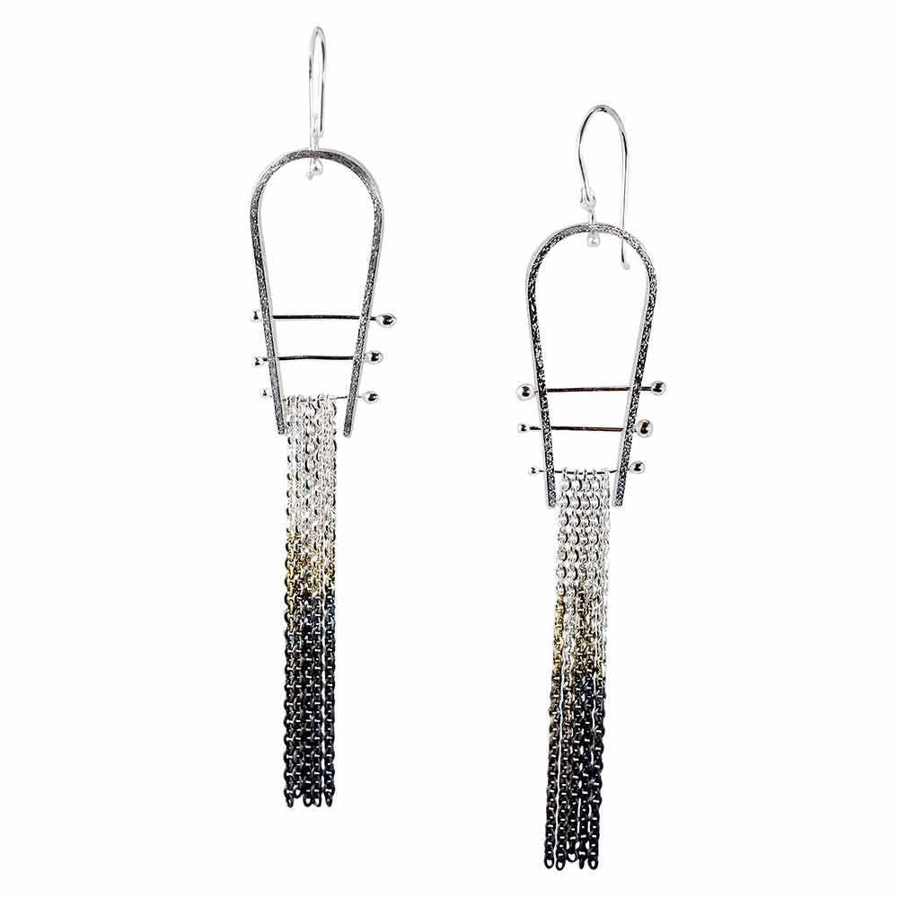 Boucles d'oreilles à franges en argent, bijoux géométriques tendance, cadeau pour femme, bijoux abstraits ombrés