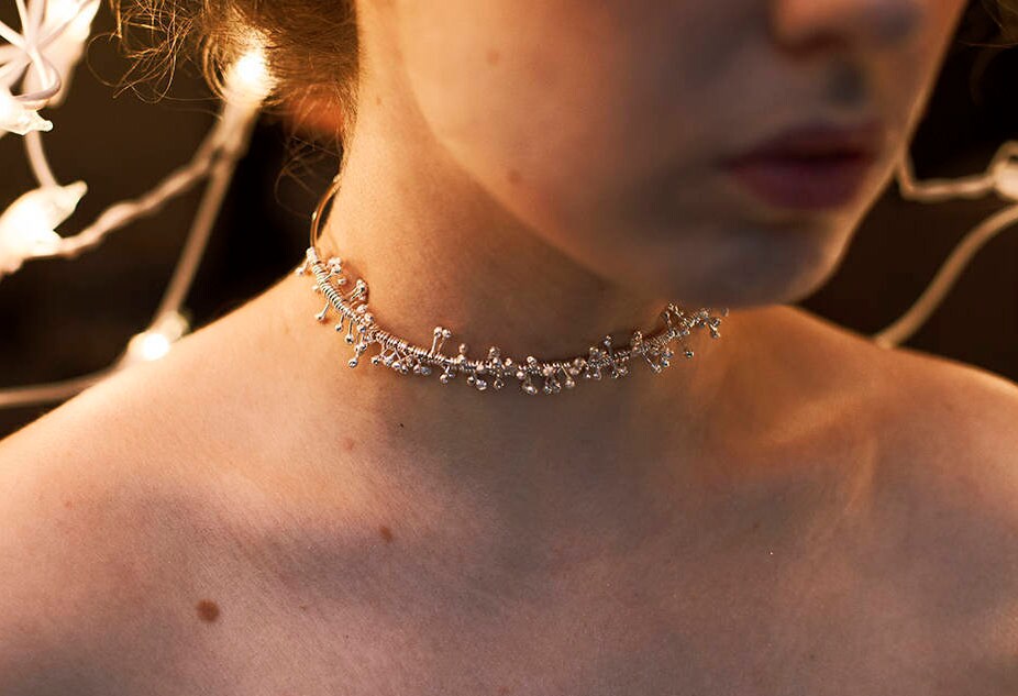 Collier ras du cou en argent, ras du cou à rayons en argent enroulé, ras du cou à franges en argent, cadeau pour elle, ras du cou tendance,