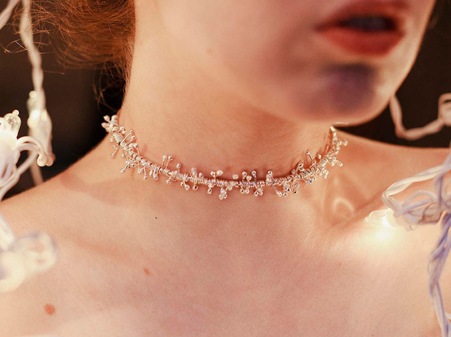 Collier ras du cou en argent, ras du cou à rayons en argent enroulé, ras du cou à franges en argent, cadeau pour elle, ras du cou tendance,