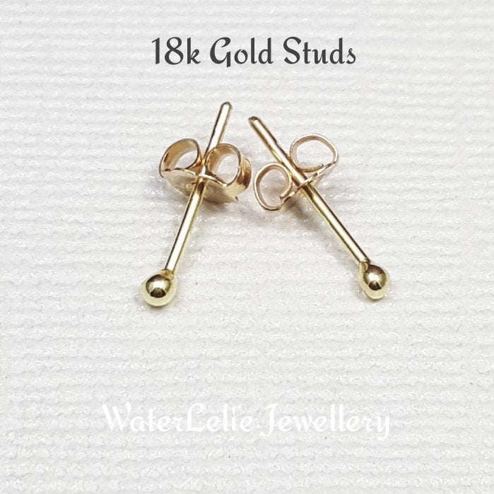 18k Gold Nugget Studs: Solid Gold Ball Earrings