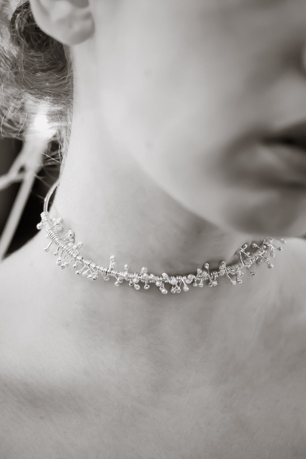 Collier ras du cou en argent, ras du cou à rayons en argent enroulé, ras du cou à franges en argent, cadeau pour elle, ras du cou tendance,