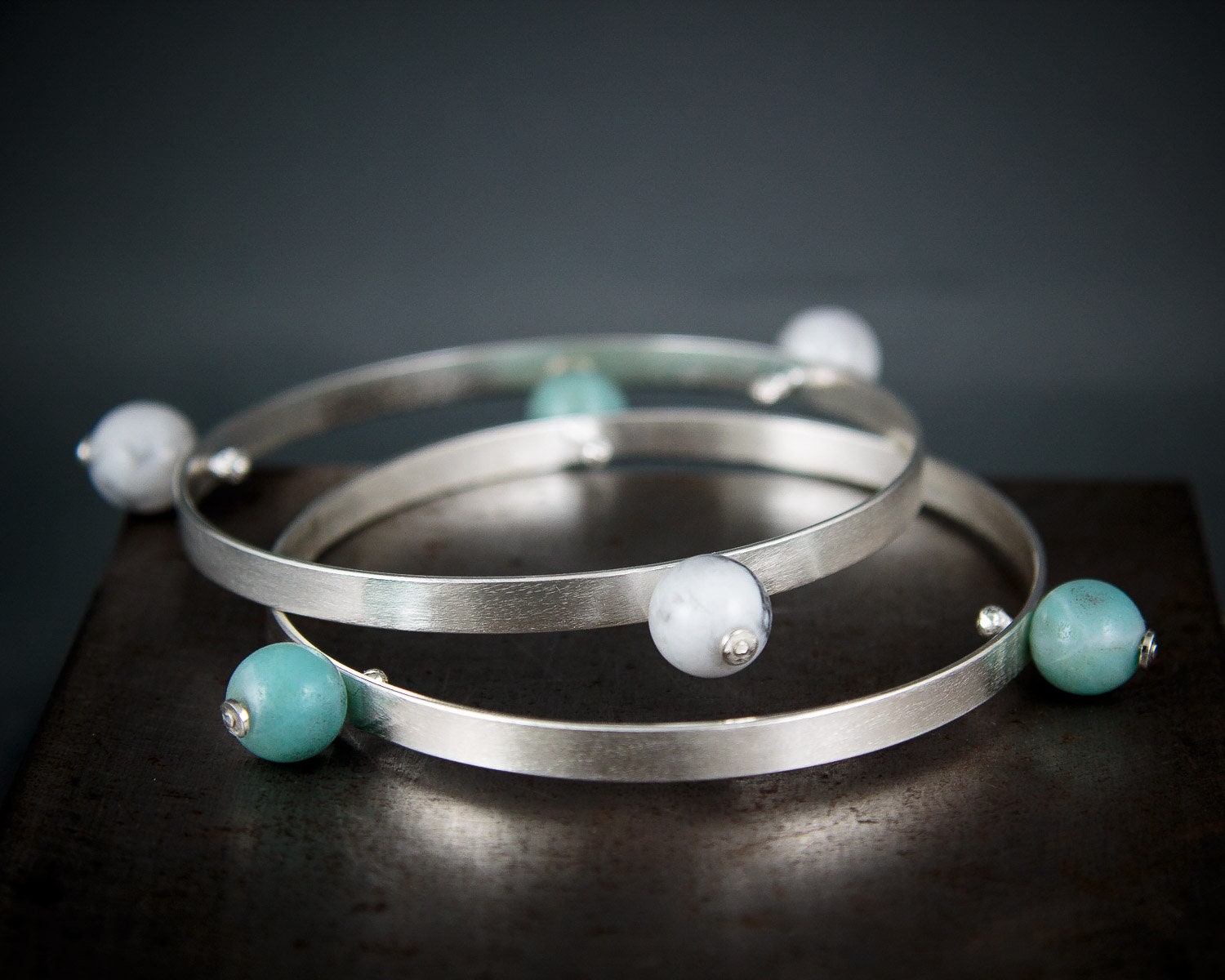 Bracelet jonc en argent, bracelets empilables, cadeau pour femme, bracelet en pierres précieuses