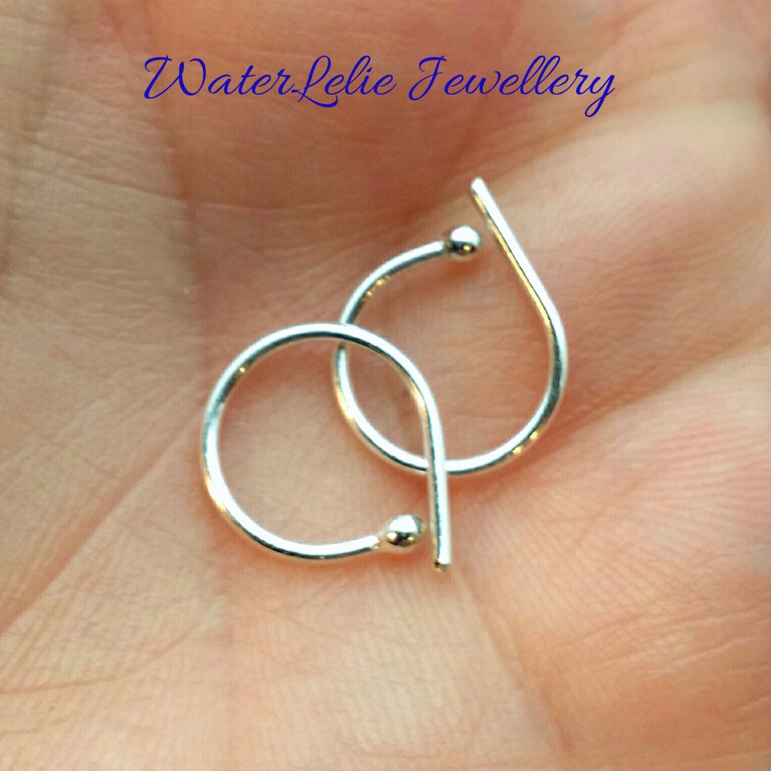 Fine Silver Sleeper Hoop Earrings: Tiny Bud, Second Piercing (10mm)