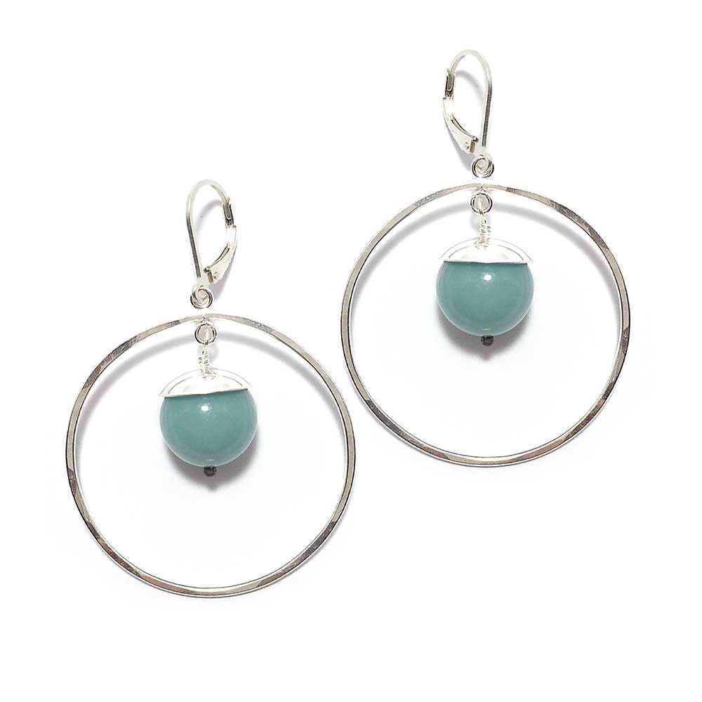 Boucles d'oreilles créoles en argent, boucles d'oreilles en argent martelé, boucles d'oreilles en marbre blanc, cadeau pour femme, boucles d'oreilles créoles bohèmes, cadeau pour amie