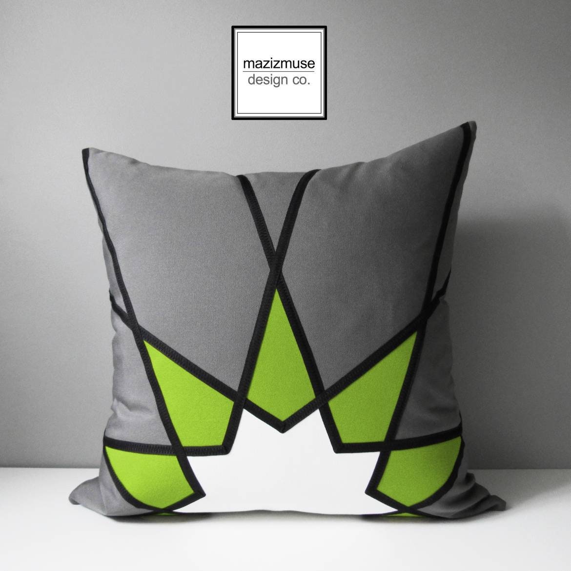 Housse de coussin d'extérieur Sunbrella géométrique gris et vert citron