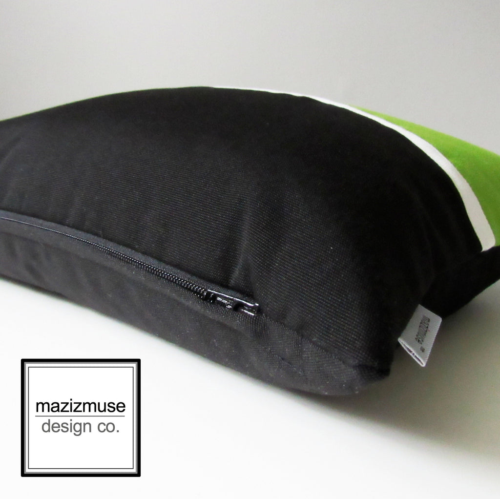 Housse de coussin d'extérieur vert citron et noir, housse de coussin moderne Sunbrella