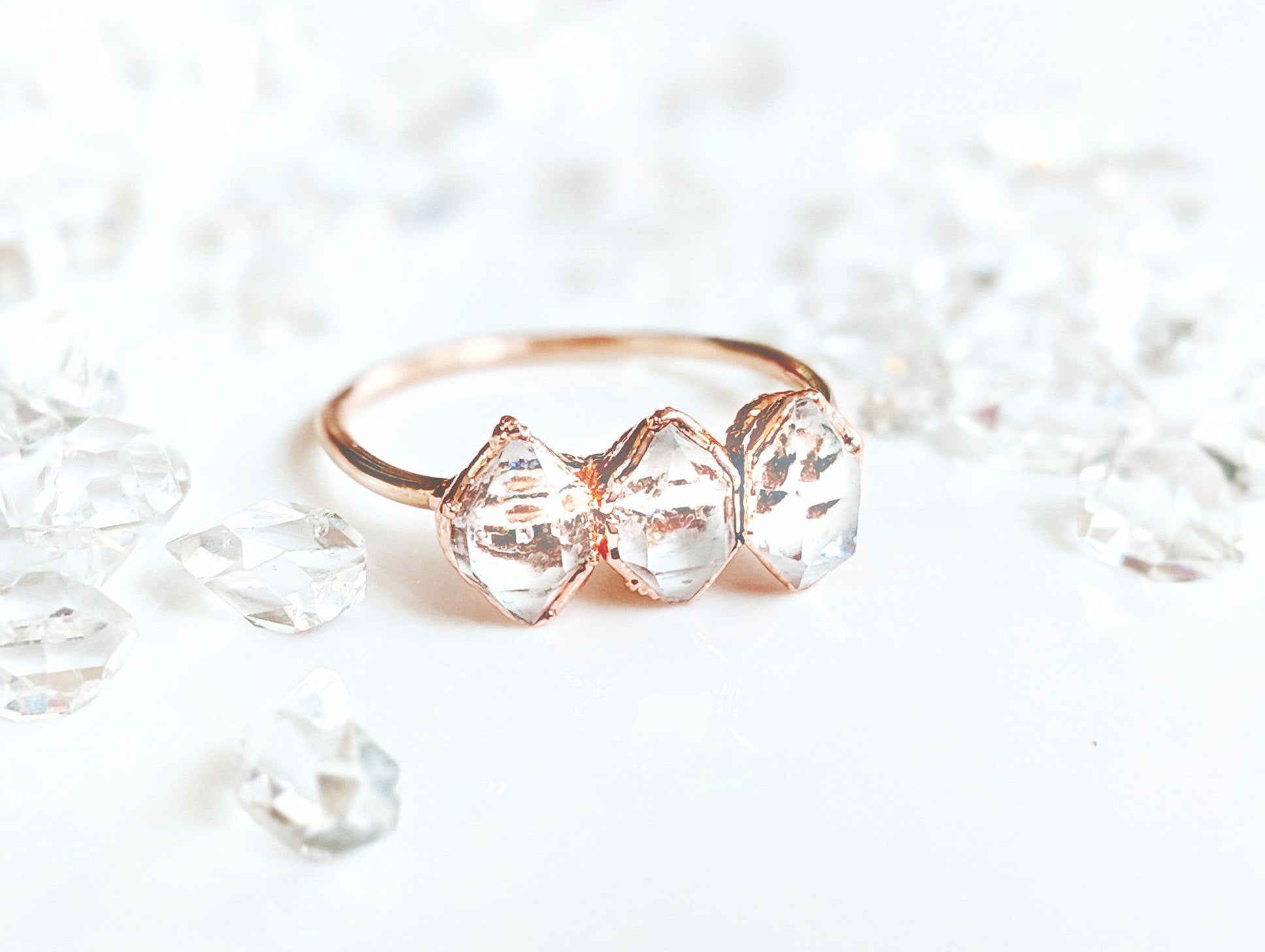 Triple Herkimer diamond ring