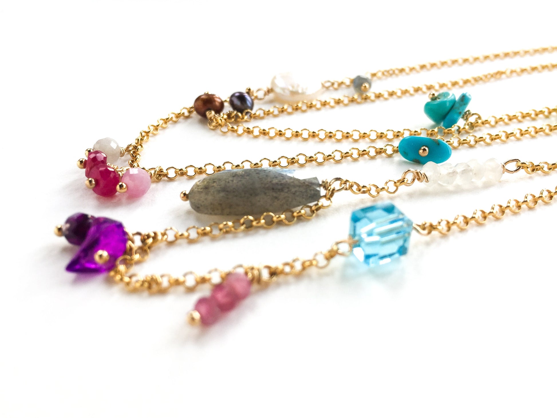 Collier coloré, chaîne en or 14 carats, collier arc-en-ciel, collier multi-pierres précieuses, cadeau pour femme