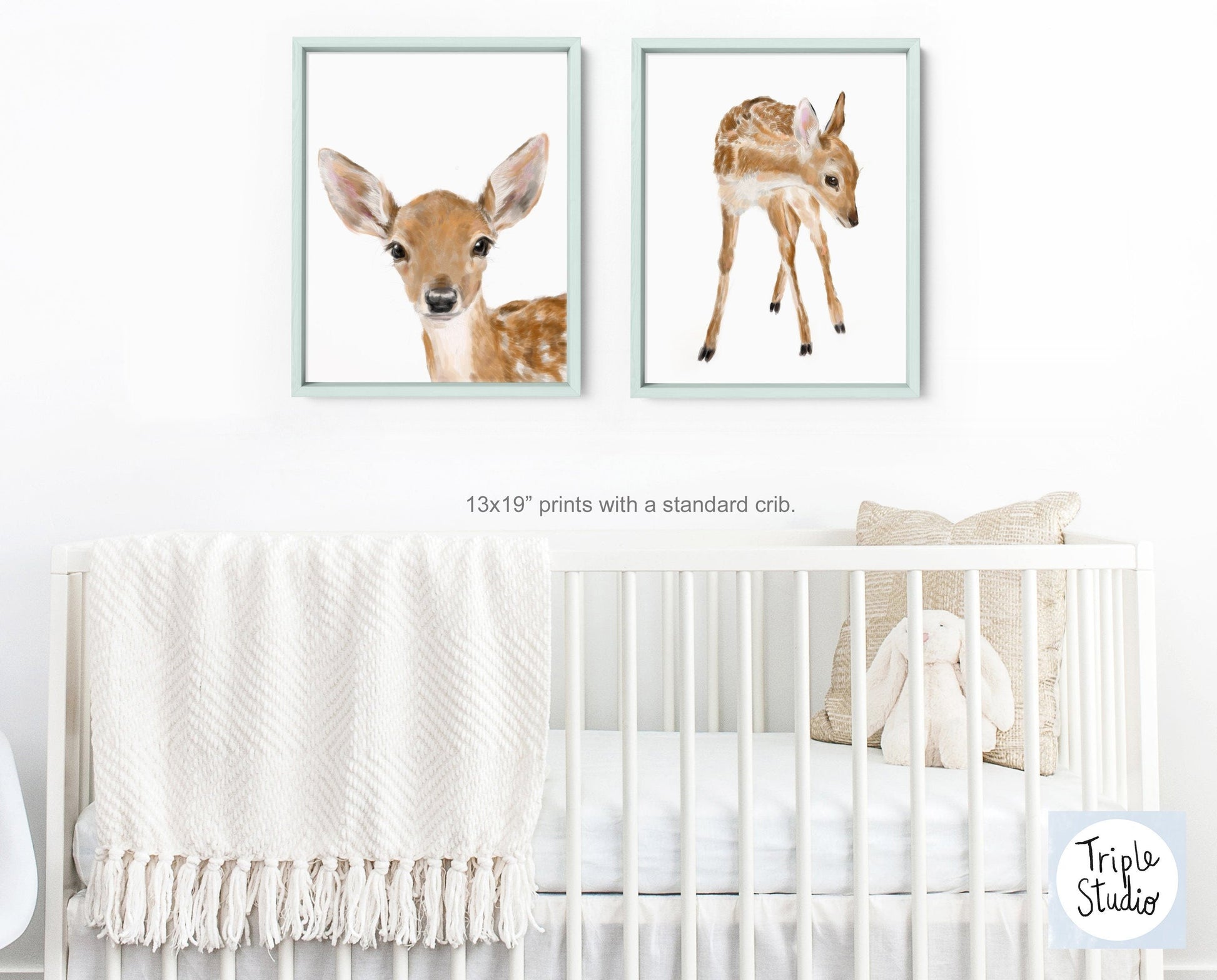 Forest Fawn Art Print - Boho Watercolor Painting for Nursery Room