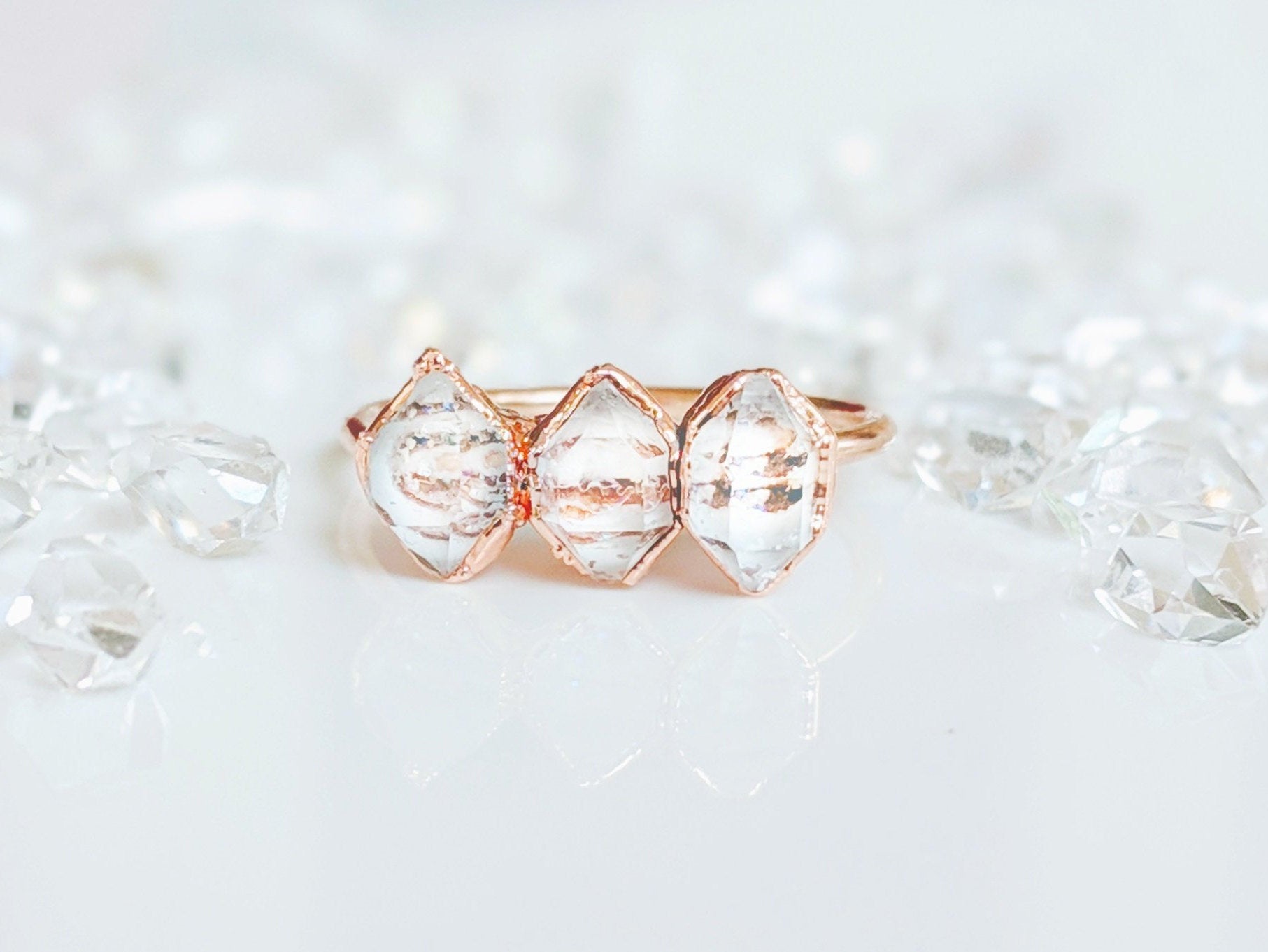Triple Herkimer diamond ring