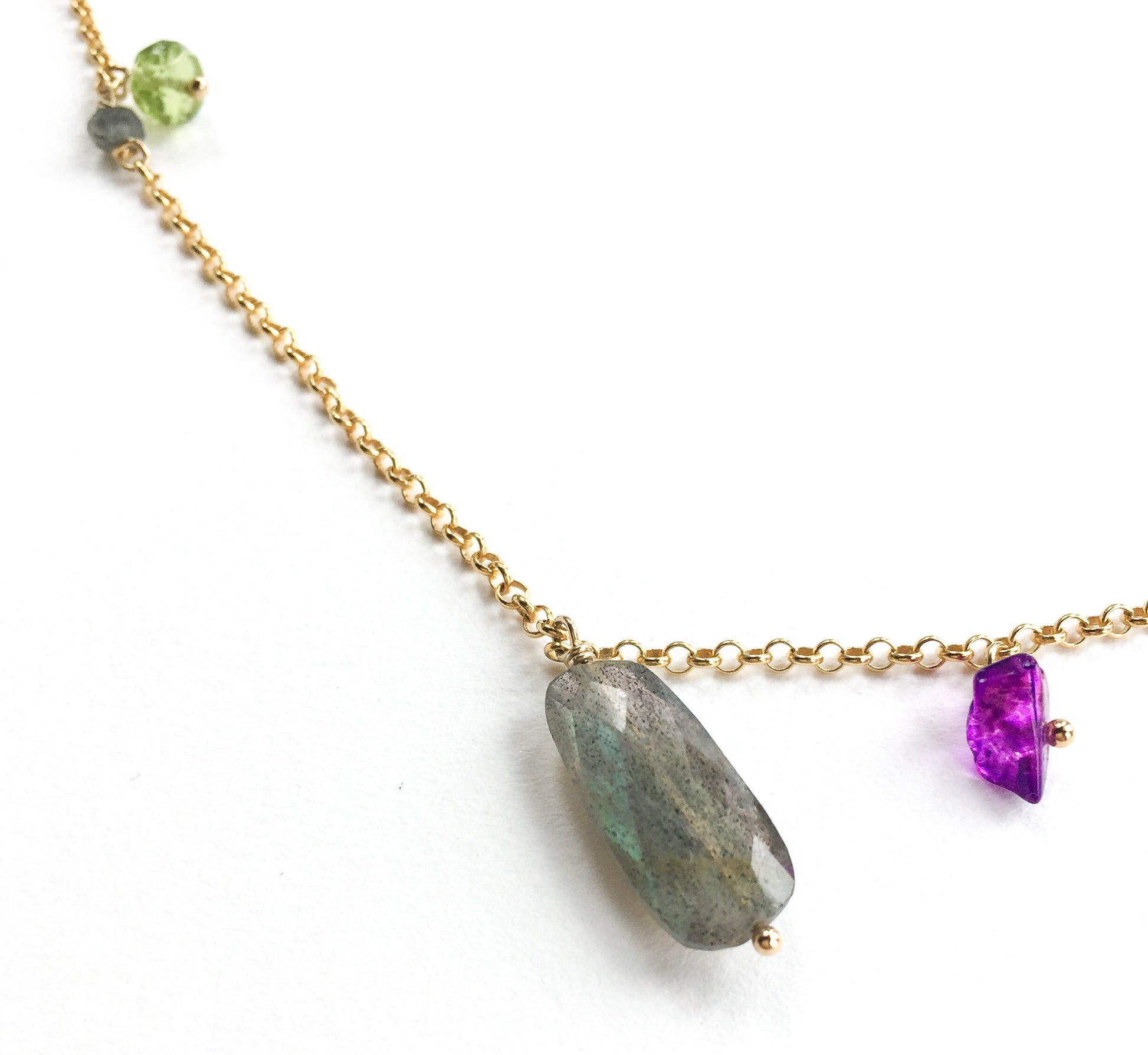 Collier coloré, chaîne en or 14 carats, collier arc-en-ciel, collier multi-pierres précieuses, cadeau pour femme