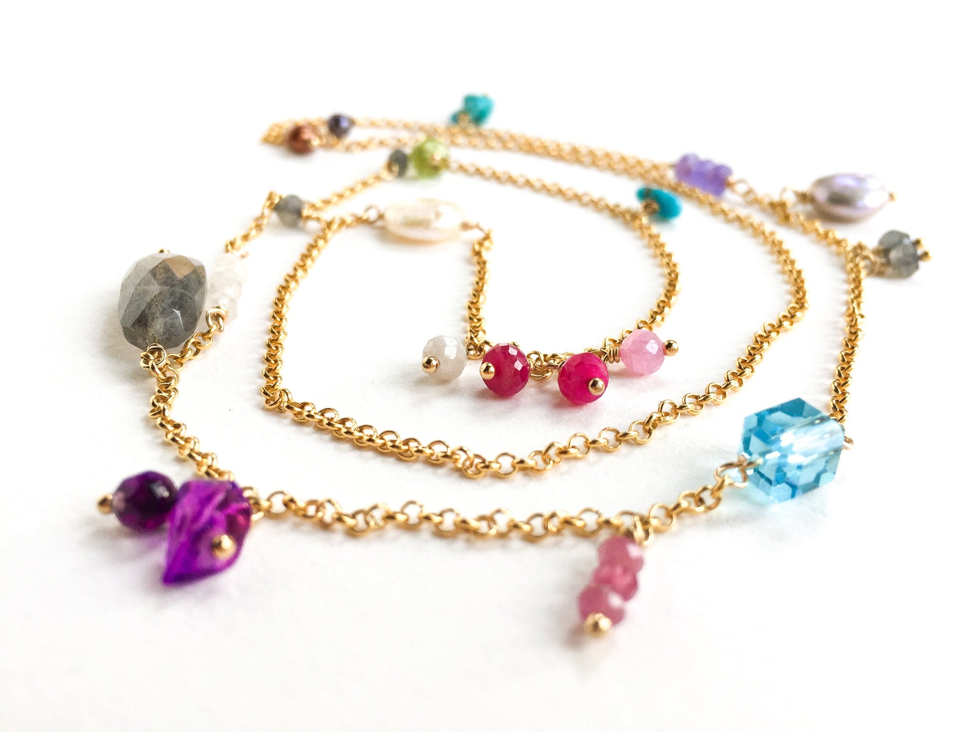 Collier coloré, chaîne en or 14 carats, collier arc-en-ciel, collier multi-pierres précieuses, cadeau pour femme