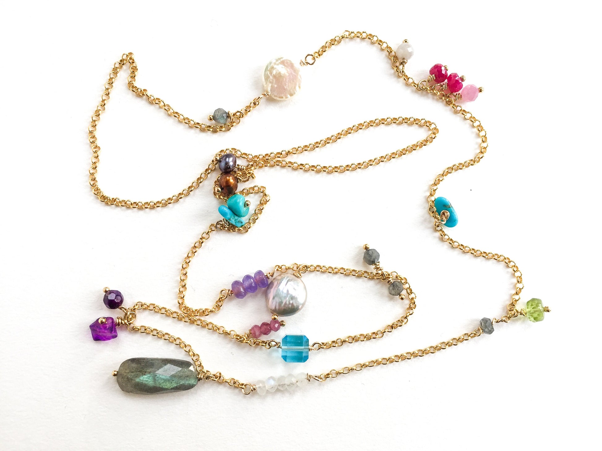 Collier coloré, chaîne en or 14 carats, collier arc-en-ciel, collier multi-pierres précieuses, cadeau pour femme