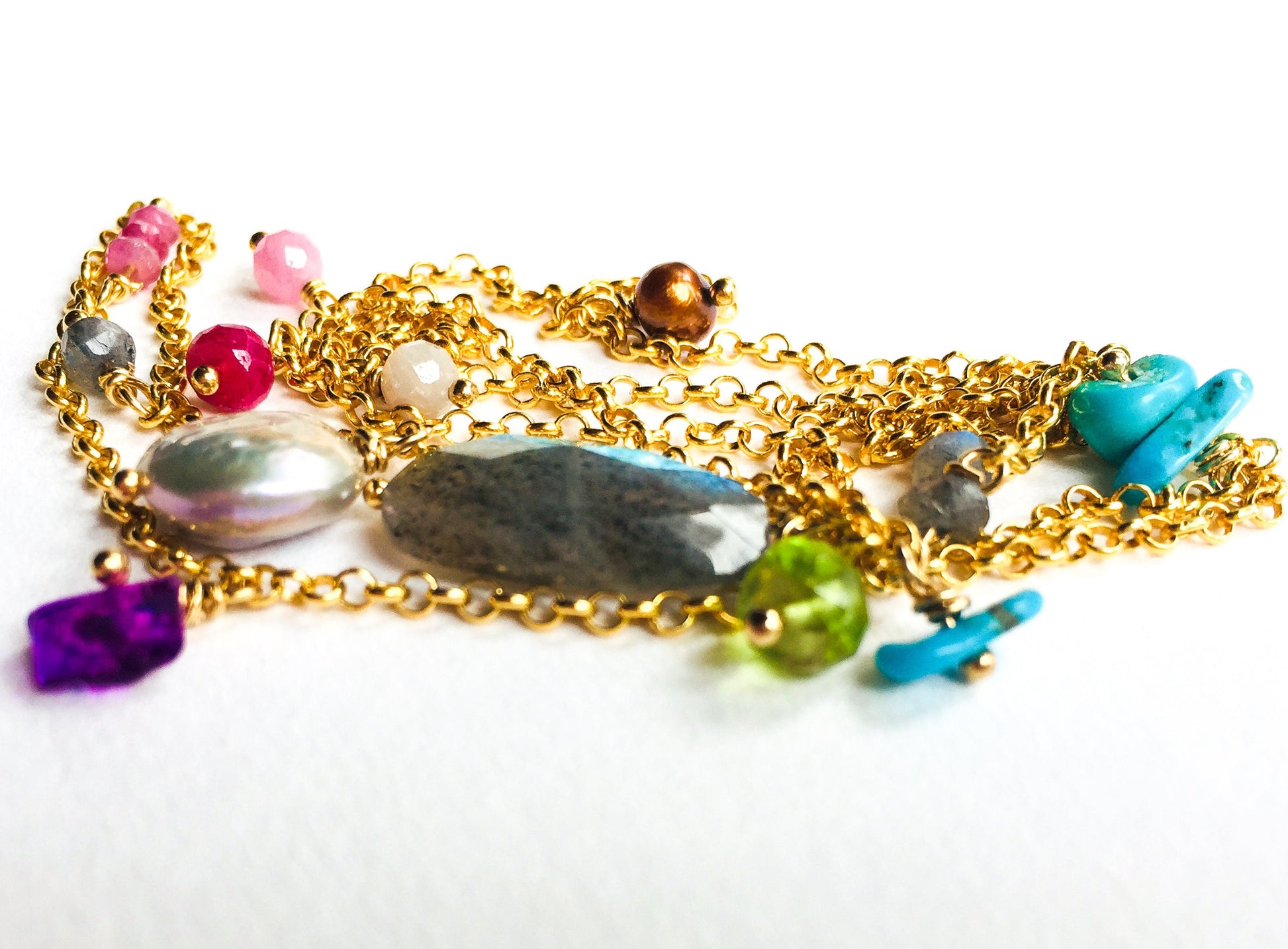 Collier coloré, chaîne en or 14 carats, collier arc-en-ciel, collier multi-pierres précieuses, cadeau pour femme