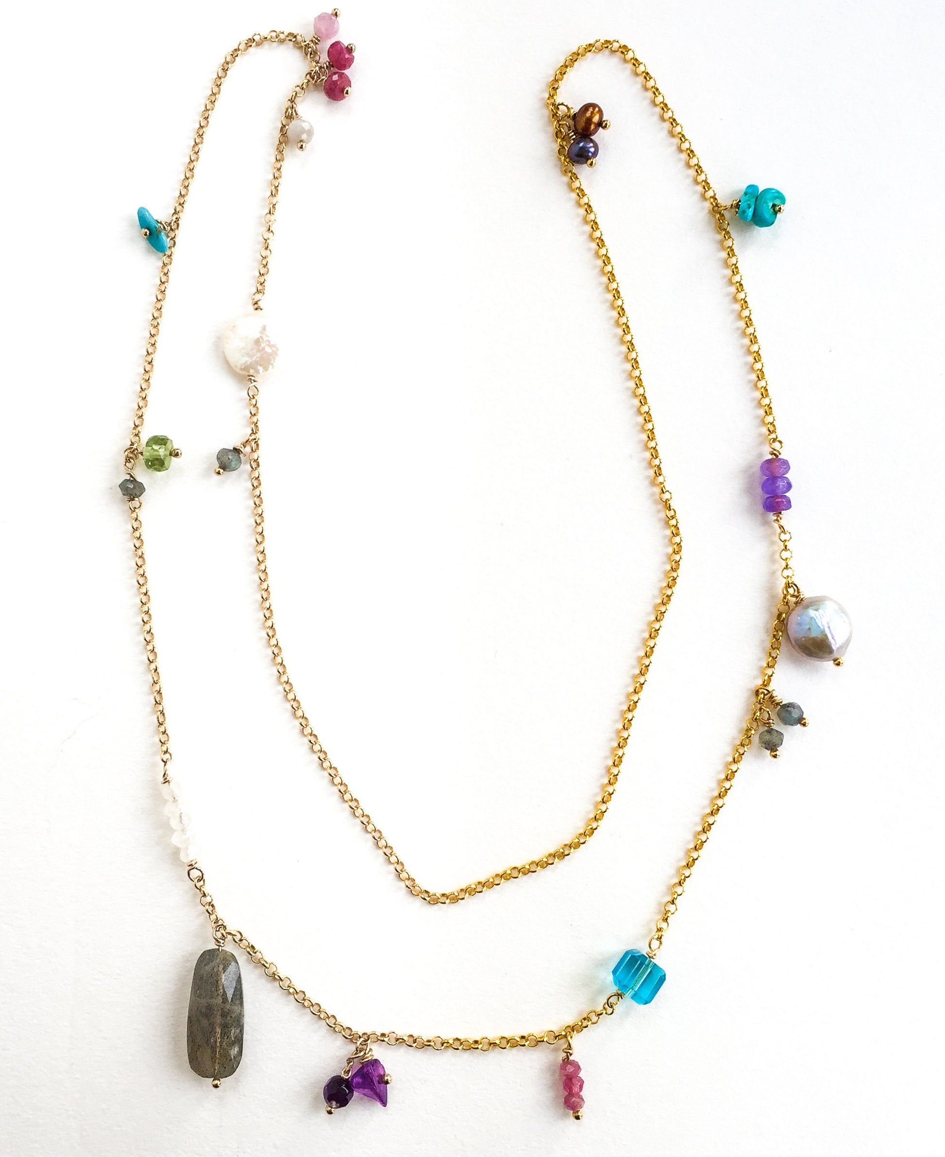 Collier coloré, chaîne en or 14 carats, collier arc-en-ciel, collier multi-pierres précieuses, cadeau pour femme