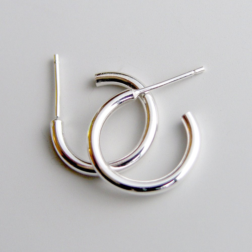 Sterling Silver Hoops Small Classic Stud Earrings 15mm Silver Studs
