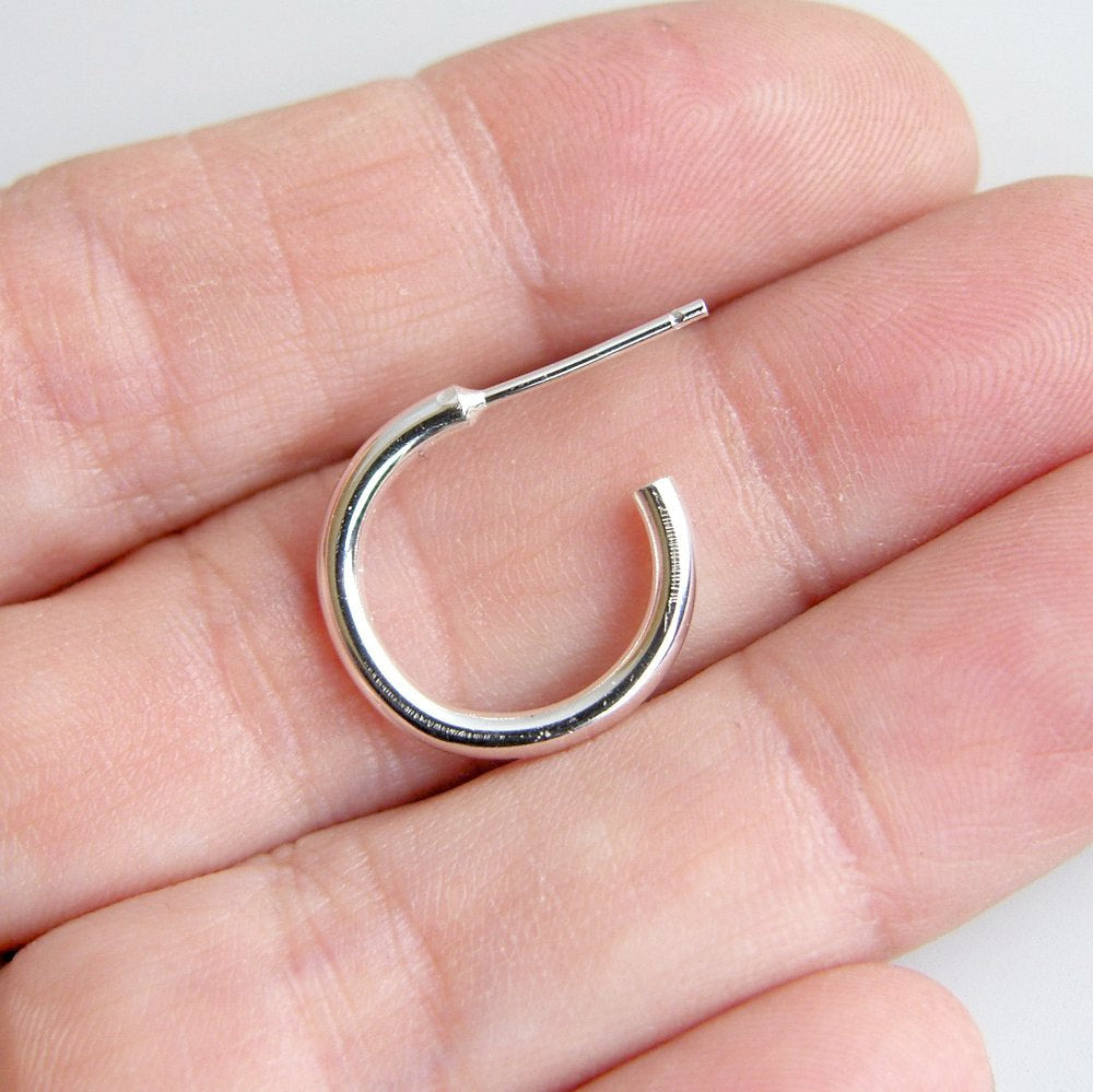 Sterling Silver Hoops Small Classic Stud Earrings 15mm Silver Studs