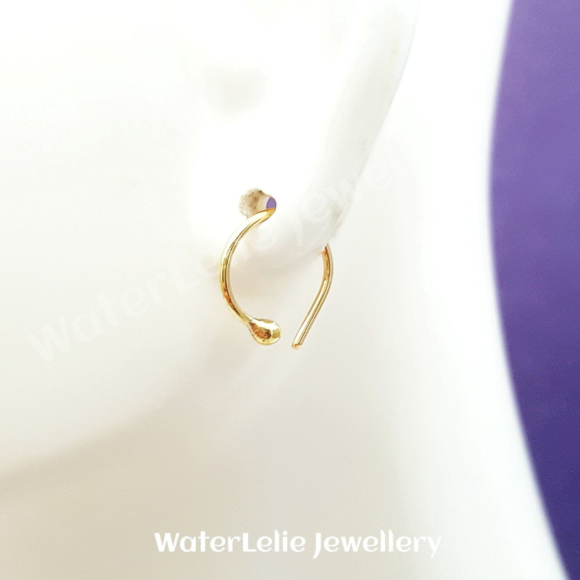 22k Gold Huggie Earrings: Tiny Solid Gold Hoops