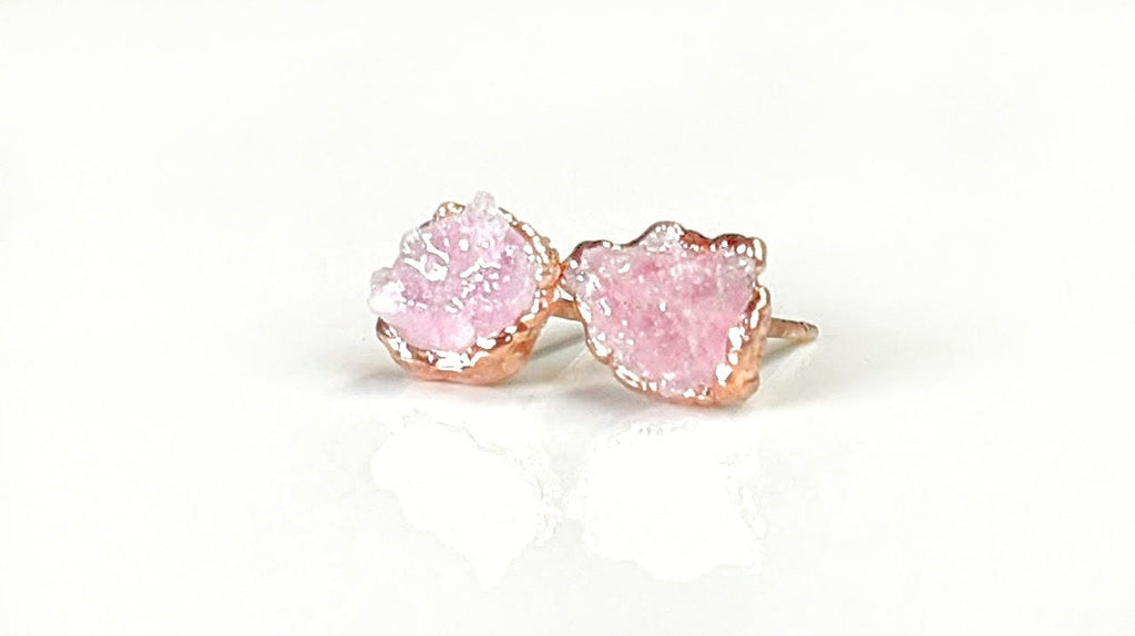 Raw Rose Quartz stud earrings
