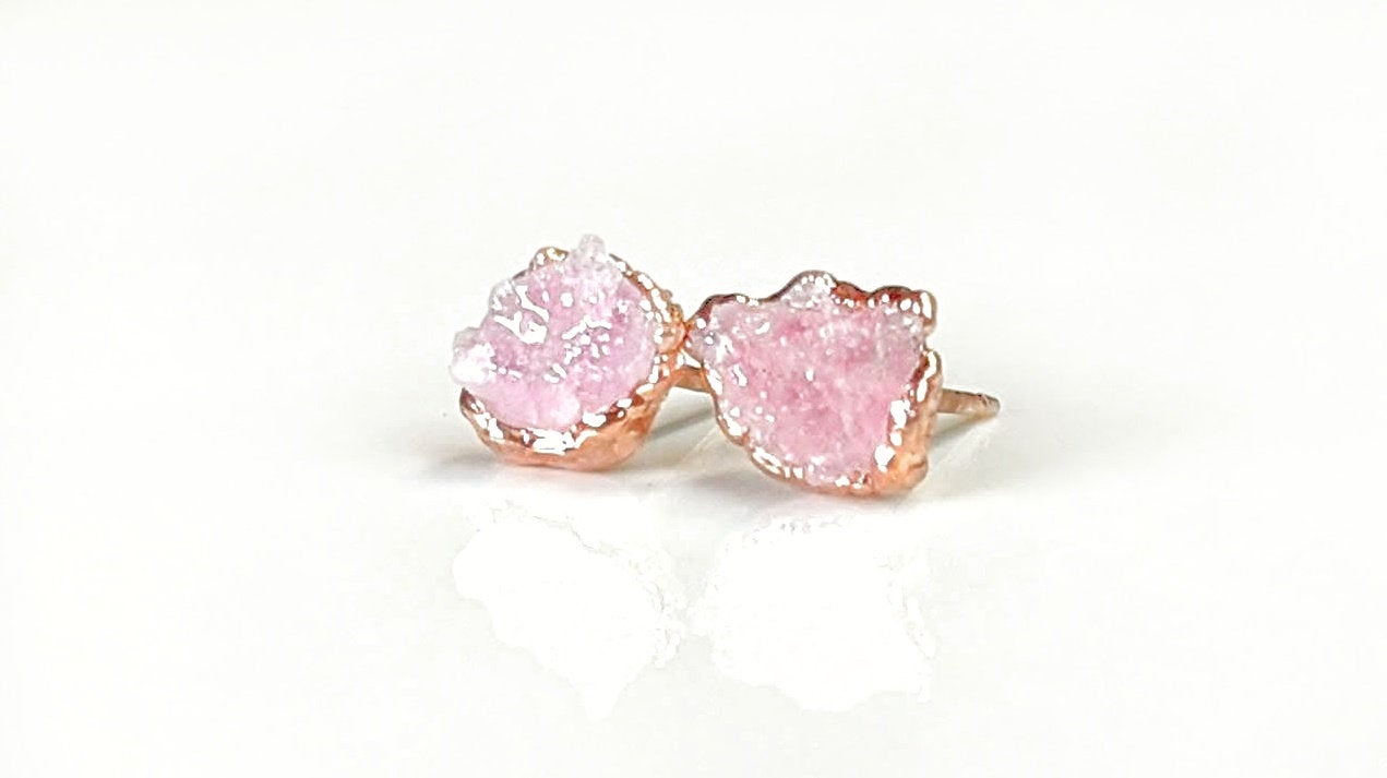 Raw Rose Quartz stud earrings