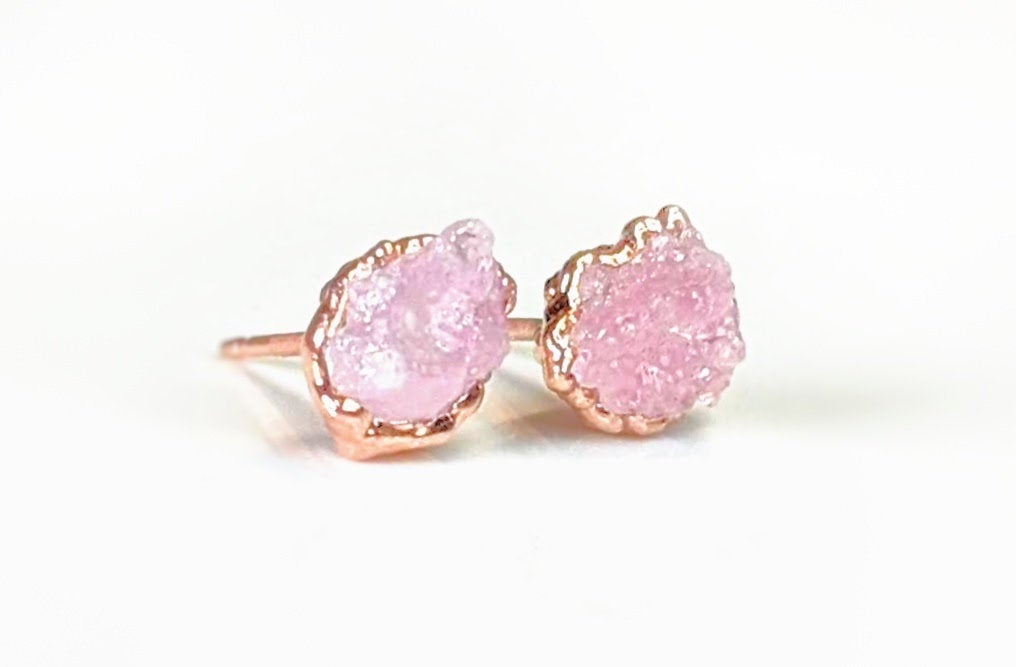 Raw Rose Quartz stud earrings