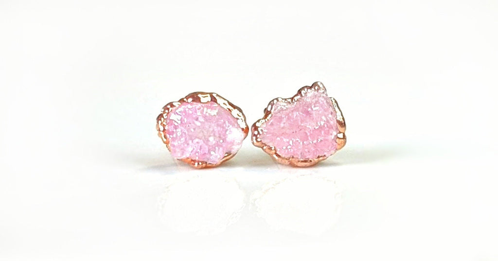 Raw Rose Quartz stud earrings