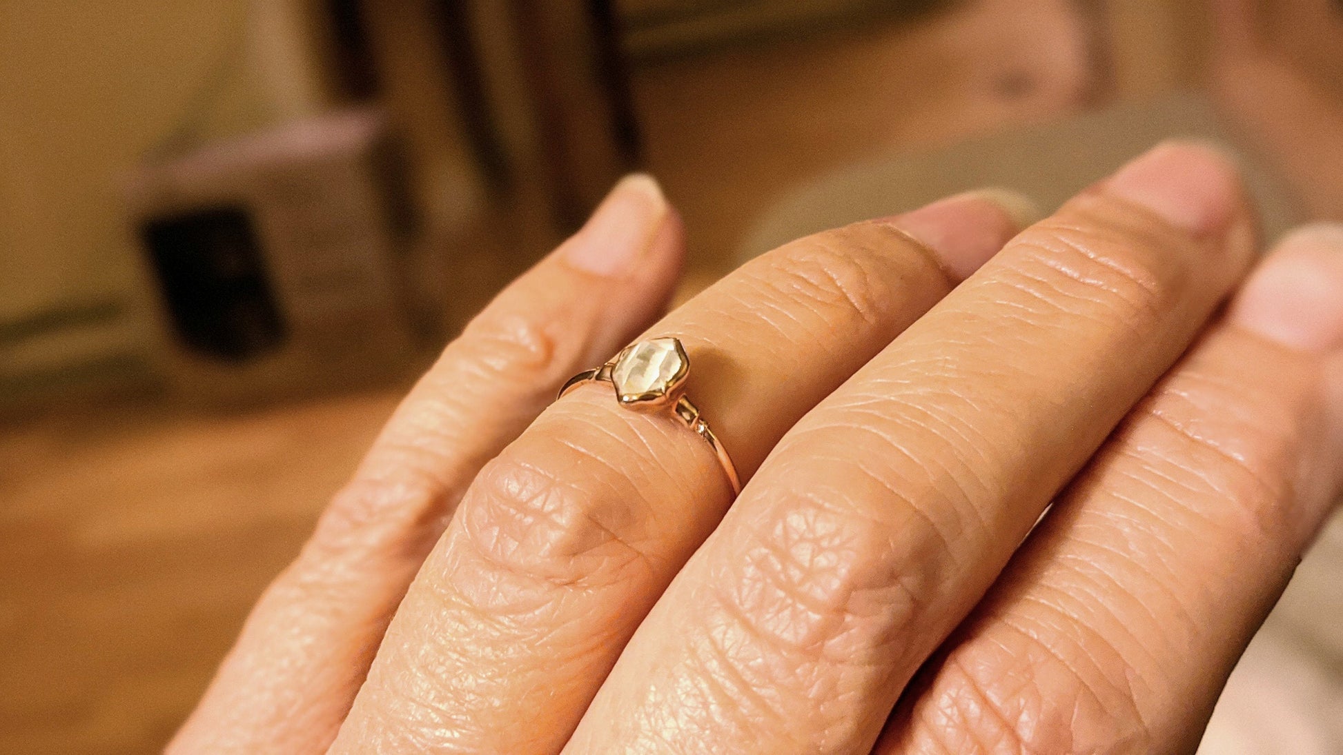 Gold Herkimer diamond engagement ring
