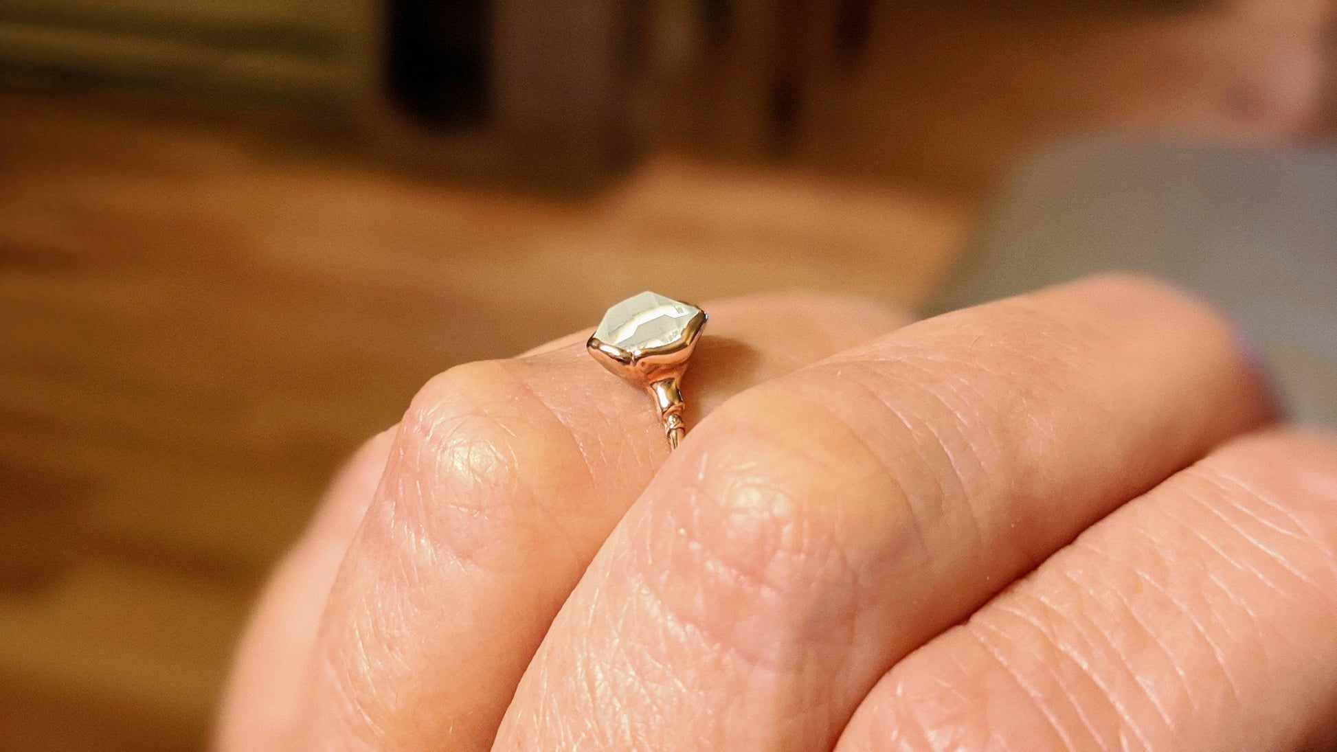 Gold Herkimer diamond engagement ring
