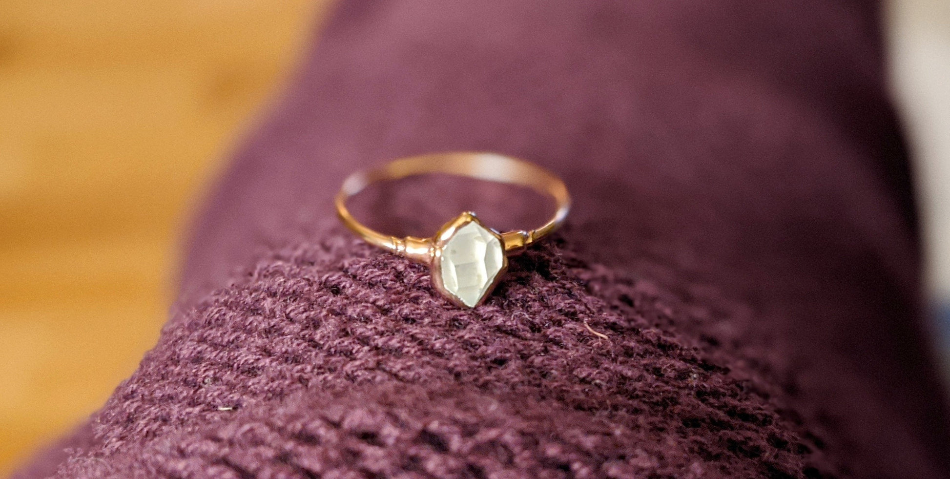 Gold Herkimer diamond engagement ring