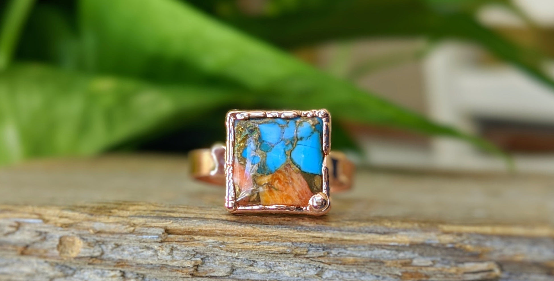 Pink Opal Copper Turquoise ring