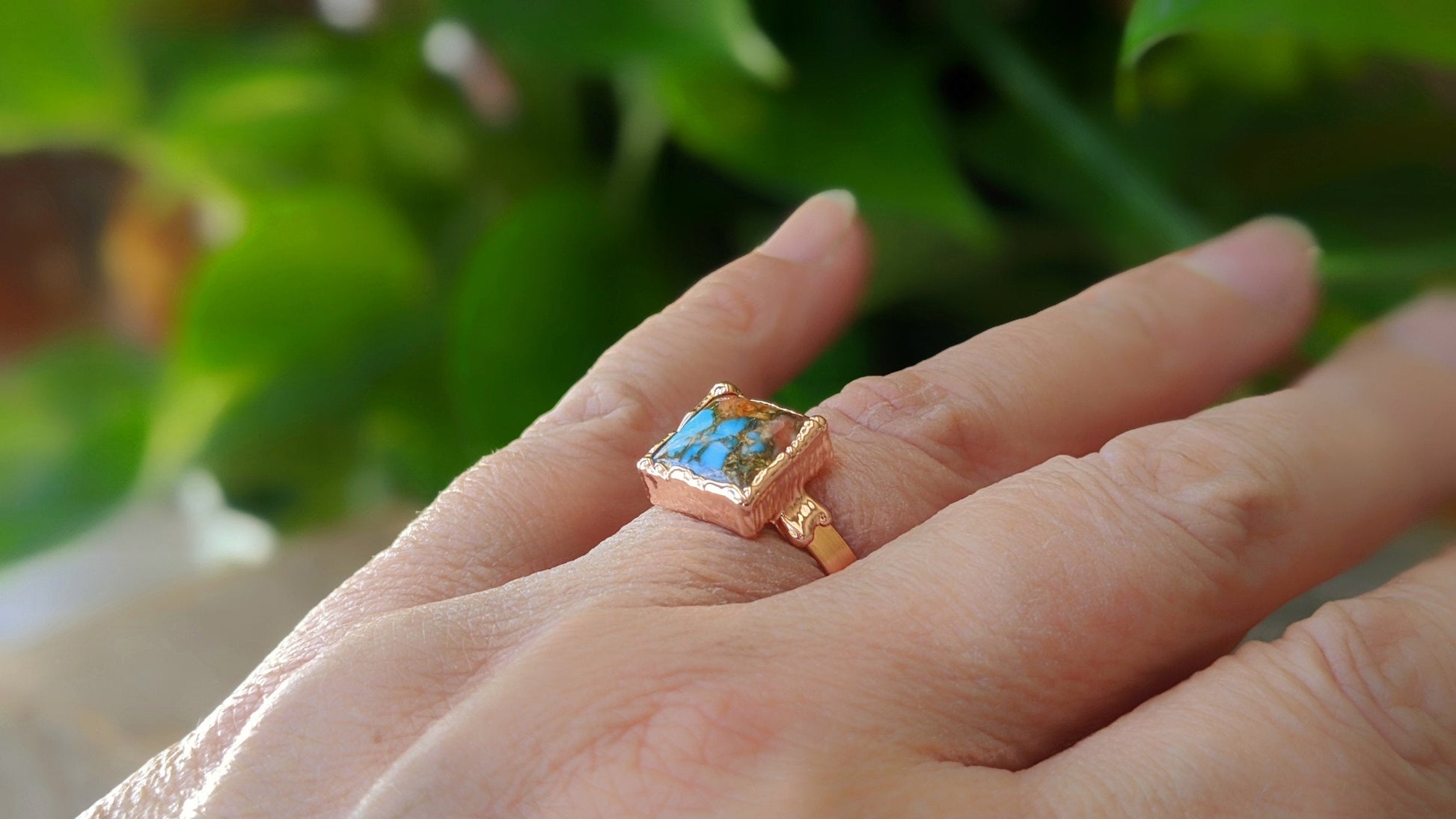 Pink Opal Copper Turquoise ring