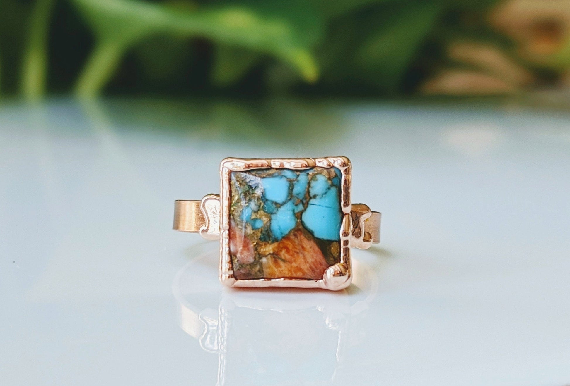 Pink Opal Copper Turquoise ring