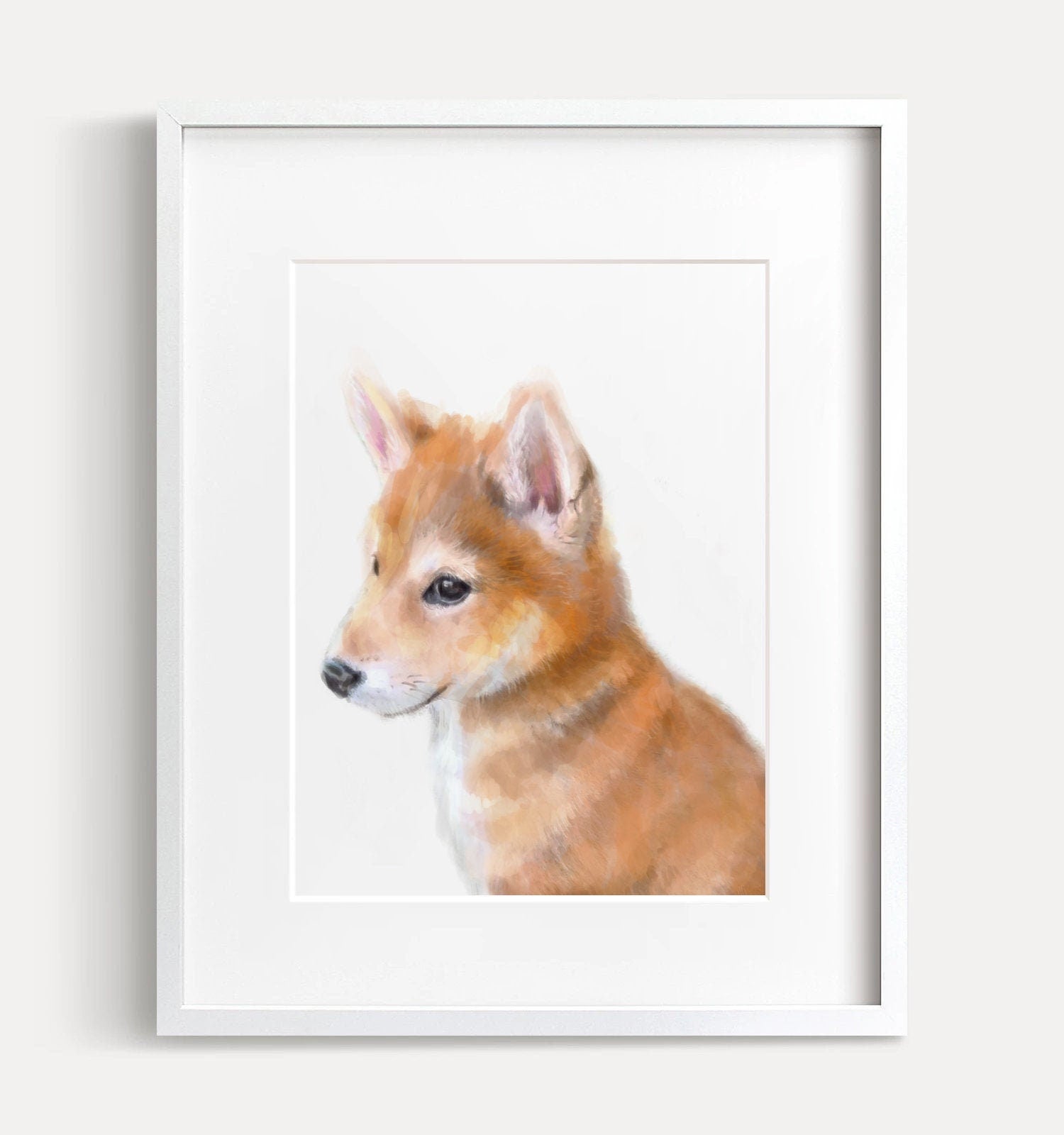Estampe d'art représentant un chiot Shiba Inu : Peinture originale à l'aquarelle