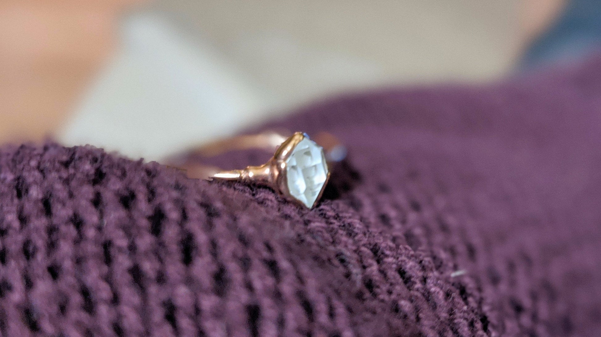 Gold Herkimer diamond engagement ring