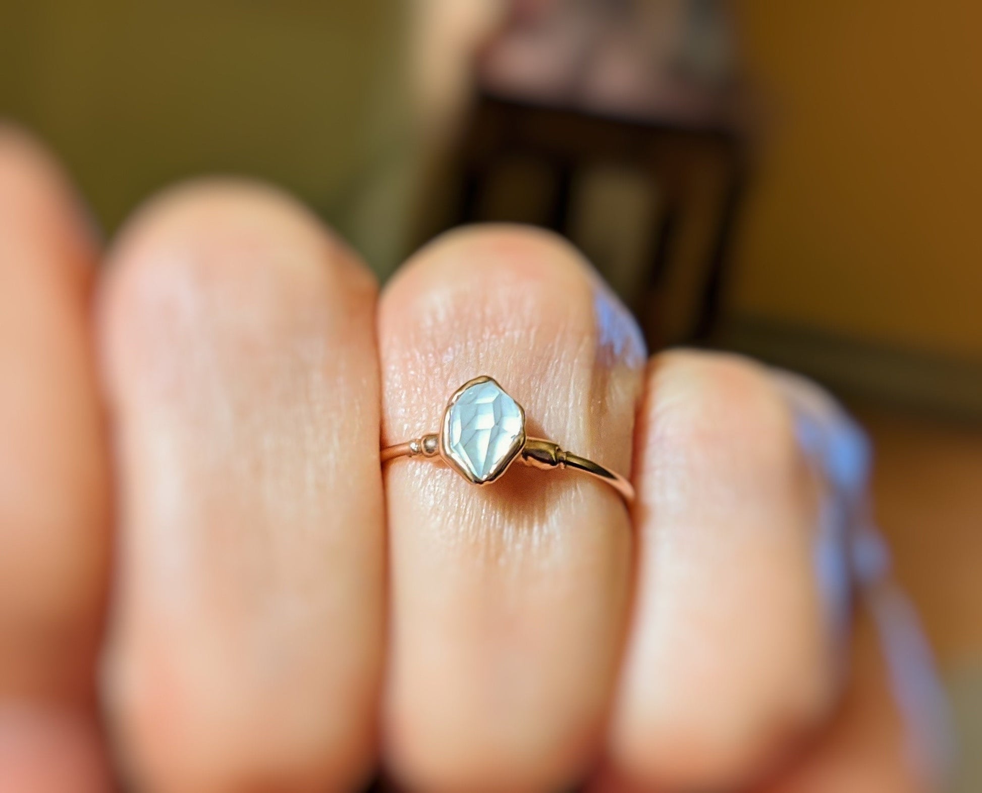 Gold Herkimer diamond engagement ring