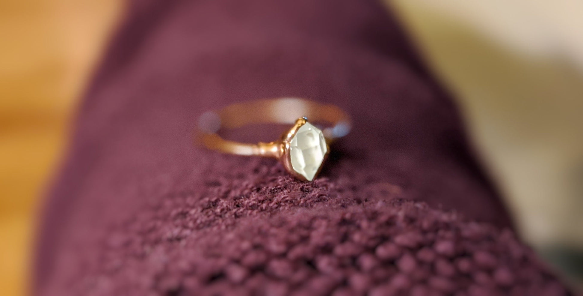 Gold Herkimer diamond engagement ring