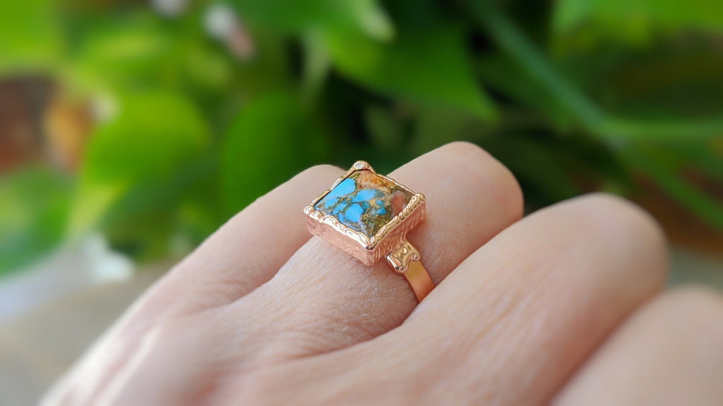 Pink Opal Copper Turquoise ring