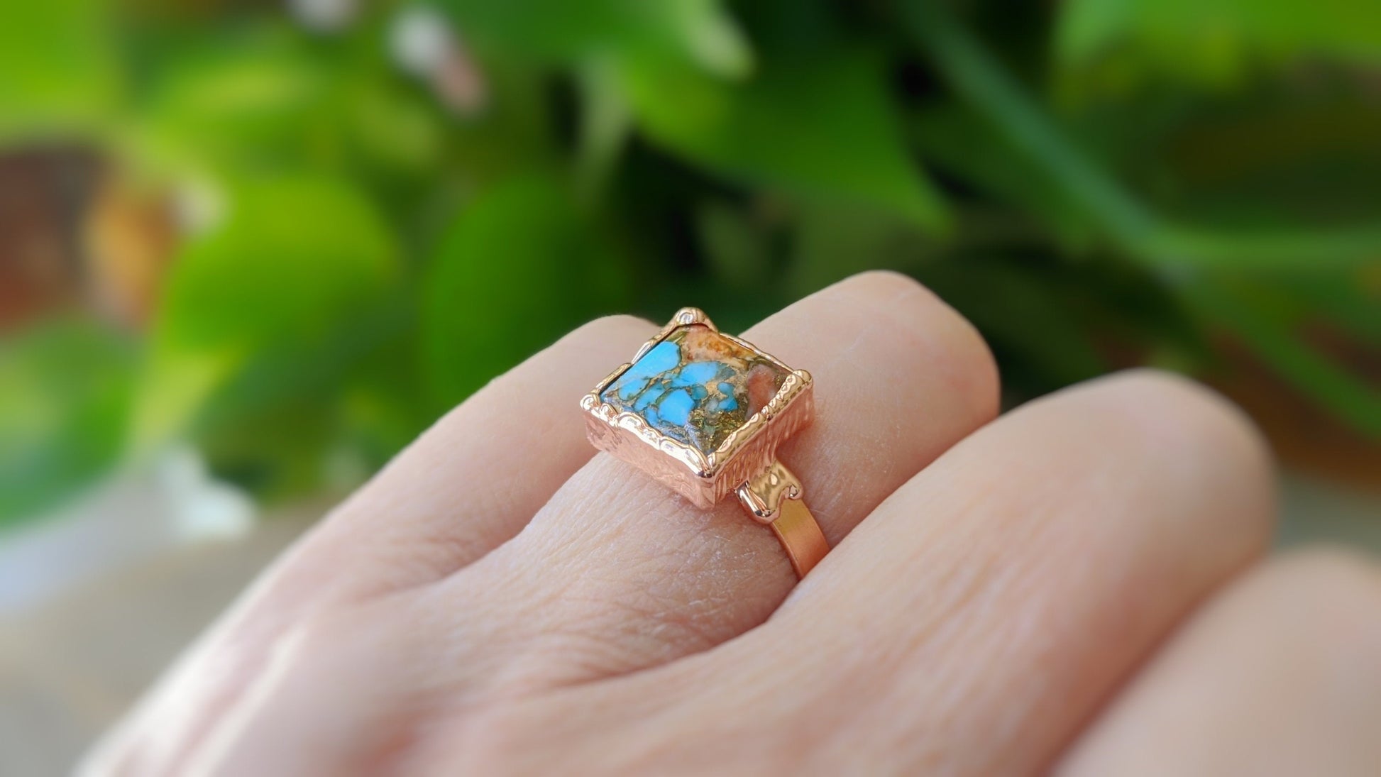 Pink Opal Copper Turquoise ring