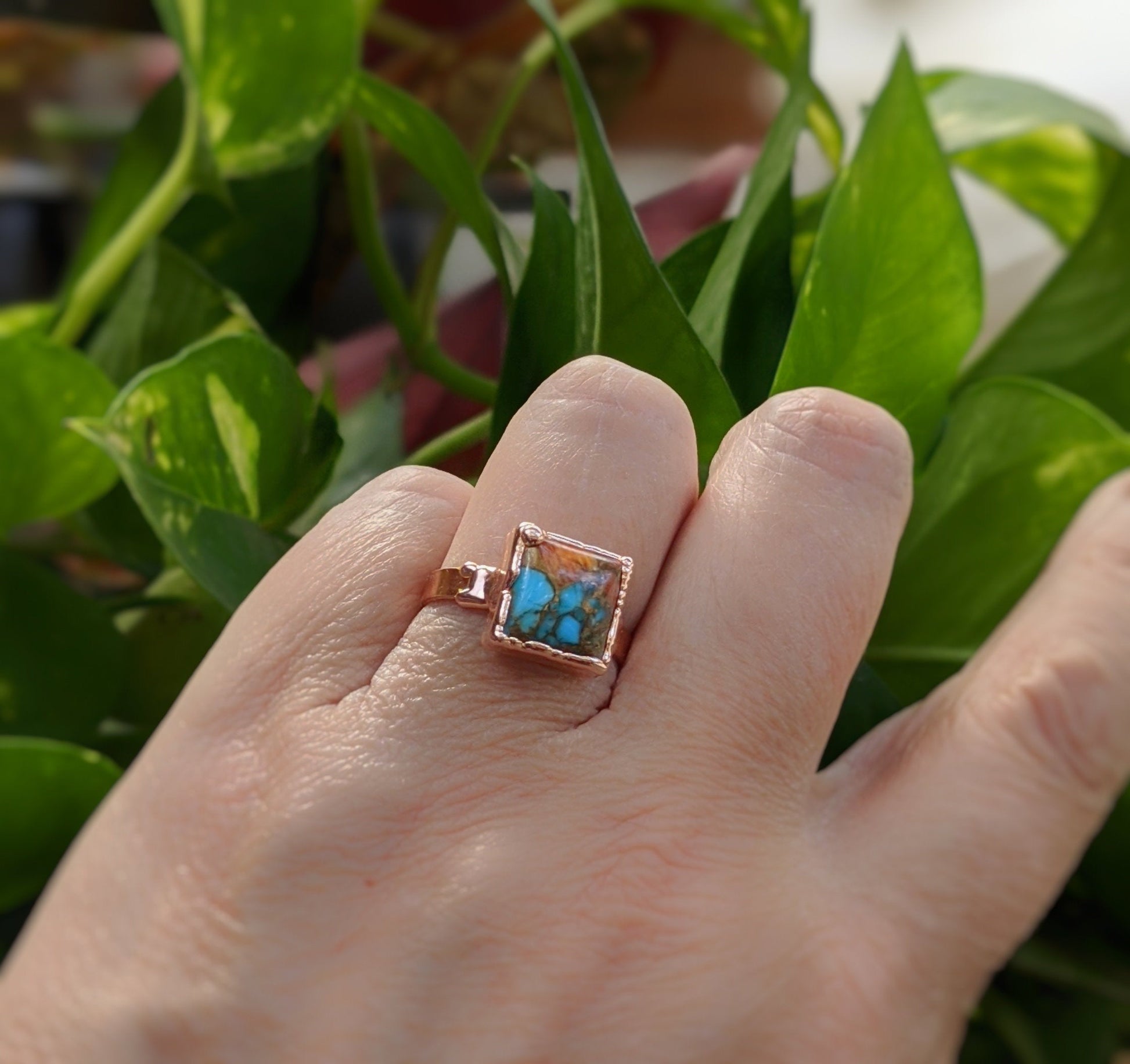 Pink Opal Copper Turquoise ring