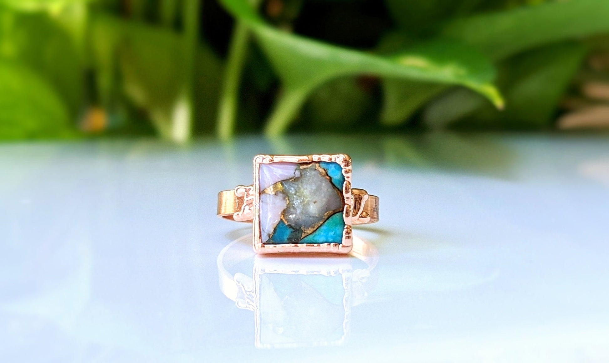 Pink Opal Copper Turquoise ring
