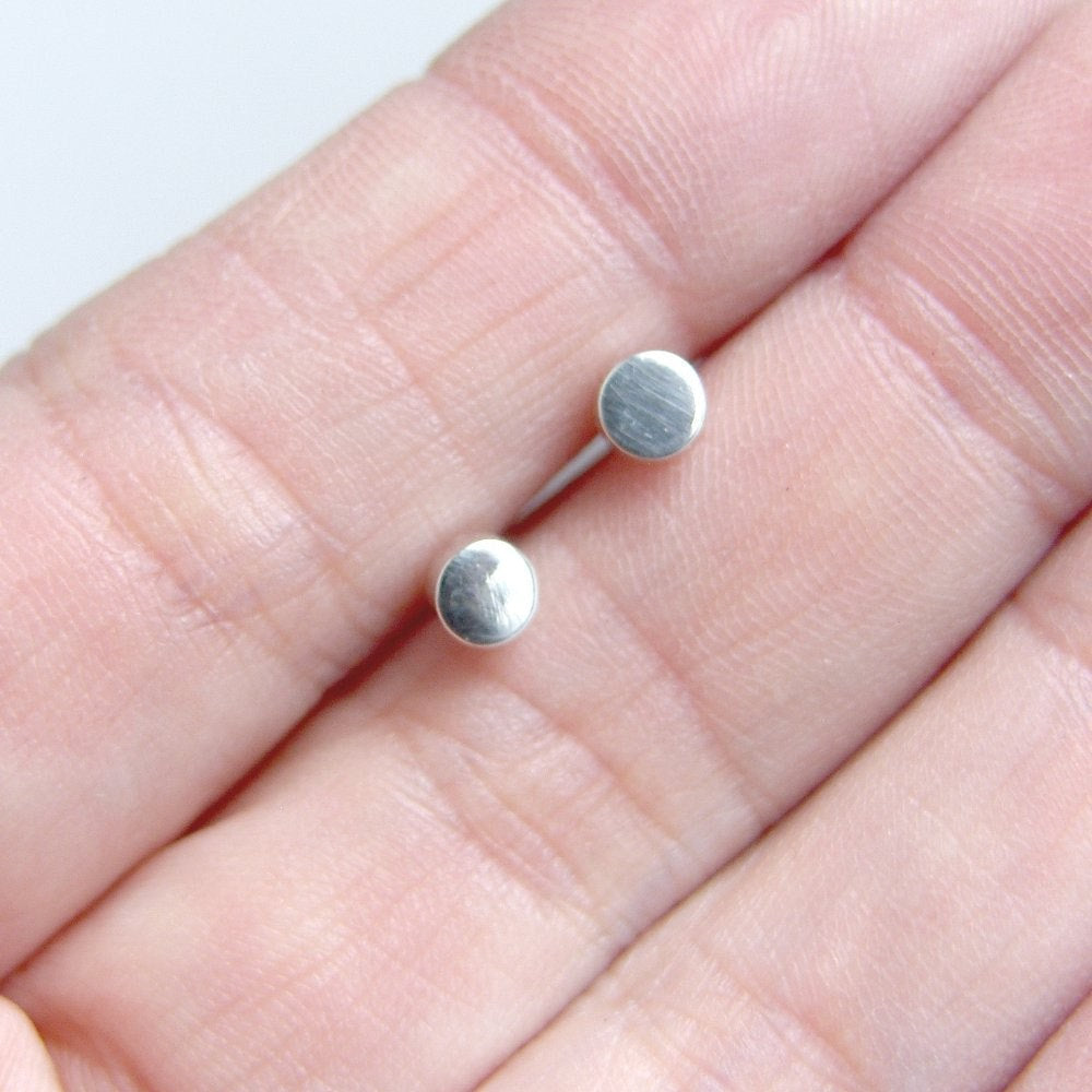 Stud Earrings Sterling Silver Small Spots Circle Post Earrings Silver Studs