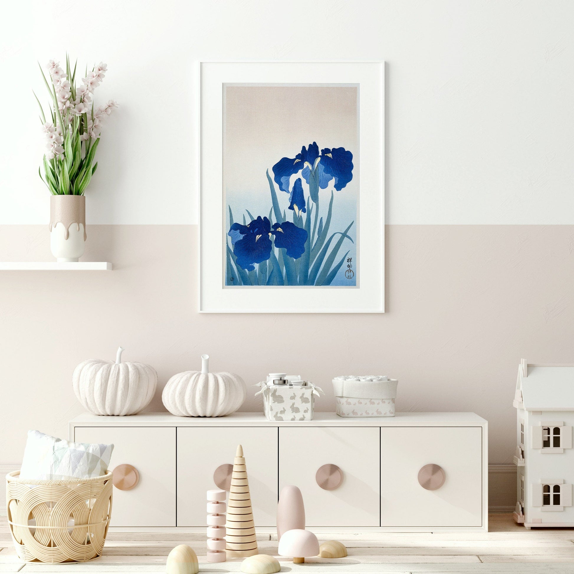 Ohara Koson Blue Iris Woodblock Print – Japanese Floral Wall Art
